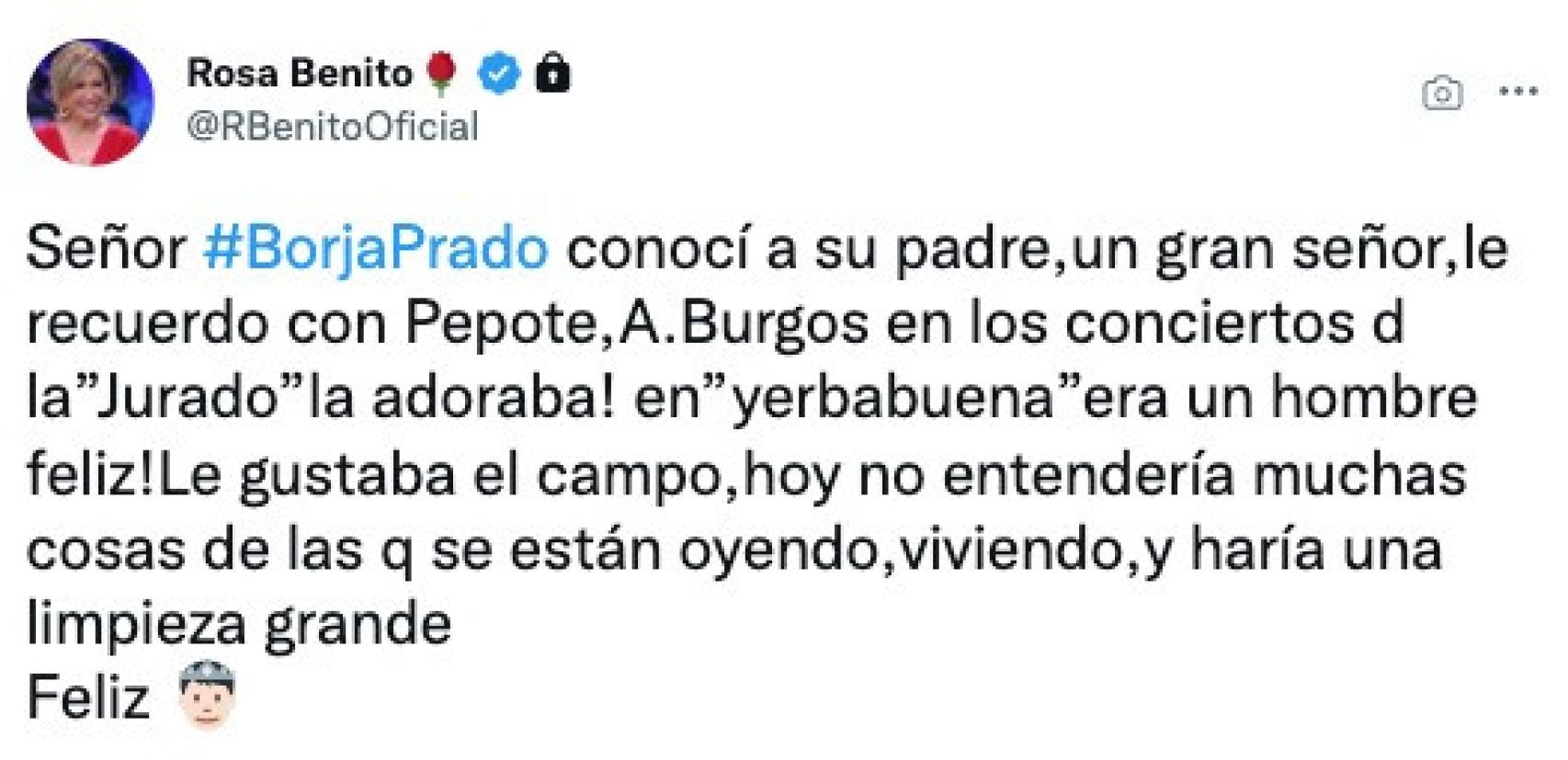 Rosa Benito ha desvelado la amistad del padre de Borja Prado con Rocío Jurado.