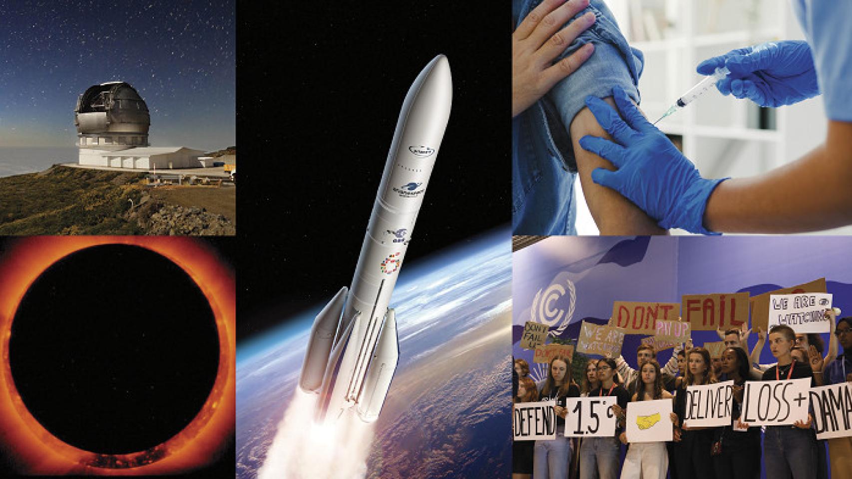 El Gran Telescopio de Canarias, recreación del Ariane 6, vacunación contra la Covid-19, un eclipse solar y manifestación durante la COP27
