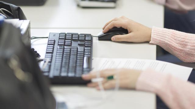 Una persona trabajando con su ordenador en una oficina.