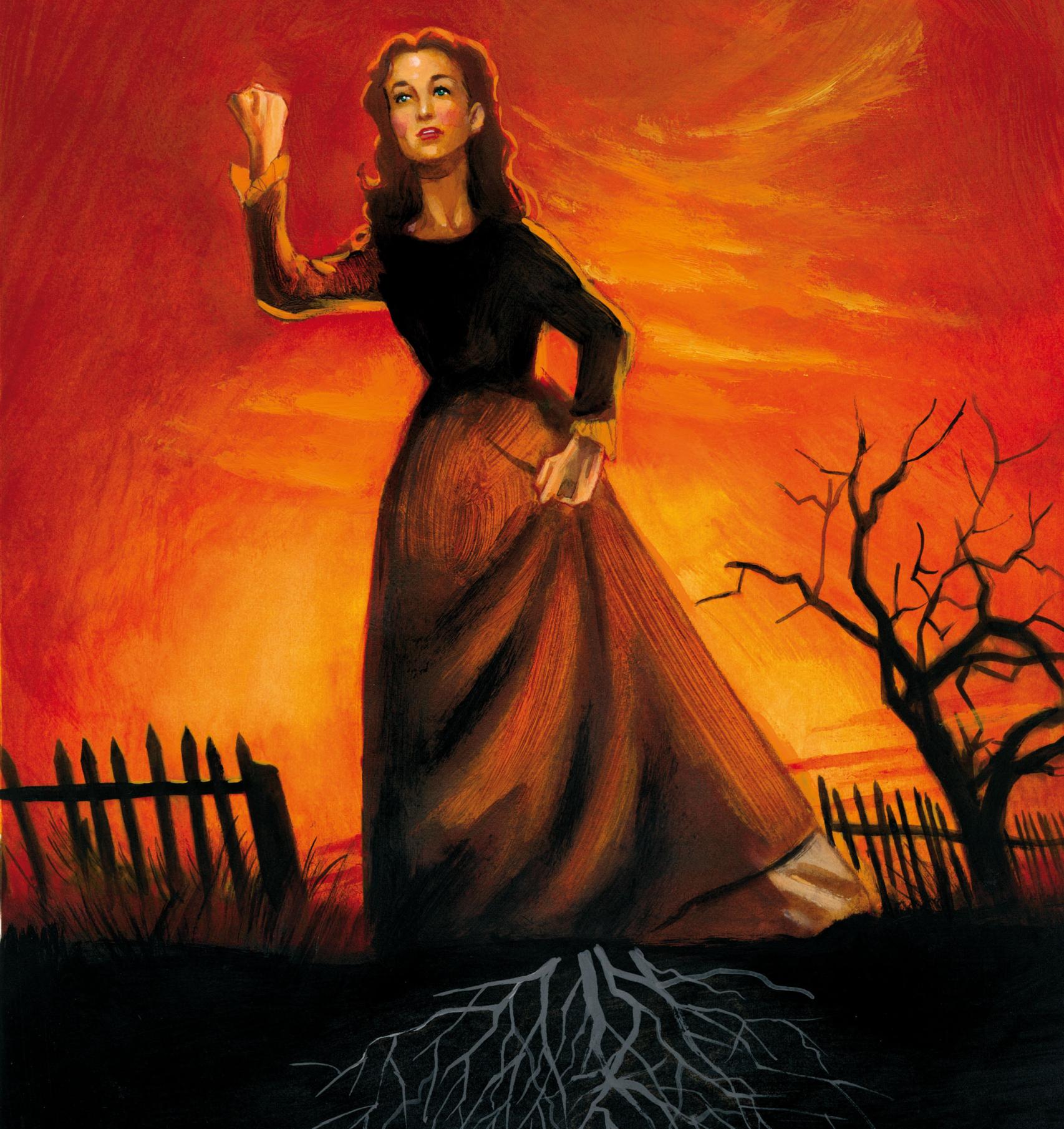 Ilustración de Fernando Vicente para 'Lo que el viento se llevó' (Reino de Cordelia) en la que recrea el momento de la frase “A Dios pongo por testigo [...] que nunca volveré a pasar hambre, pronunciada por Scarlett O'Hara
