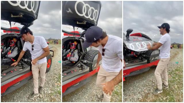 Carlos Sainz Jr. dando ánimos a su padre en el Rally Dakar