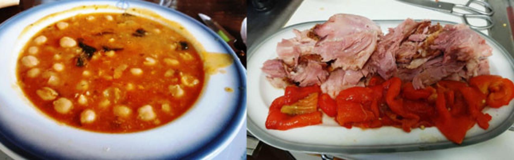 Dos platos contundentes: garbanzos con espinacas y lacón con pimientos