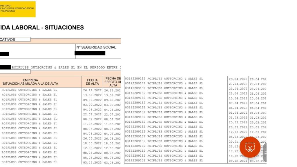 Un resumen de altas y bajas de los trabajadores subcontratados.