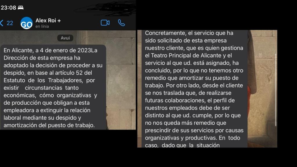 Uno de los Whatsapp con los que se despidió a las azafatas.