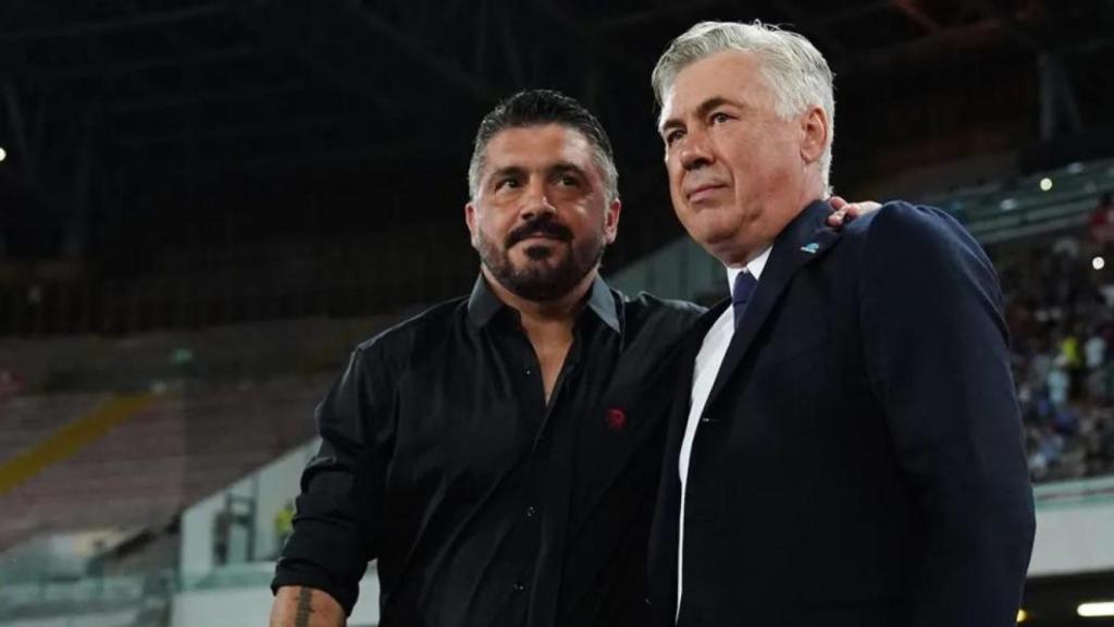 Gennaro Gattuso y Carlo Ancelotti, en un Nápoles-Milan en 2018
