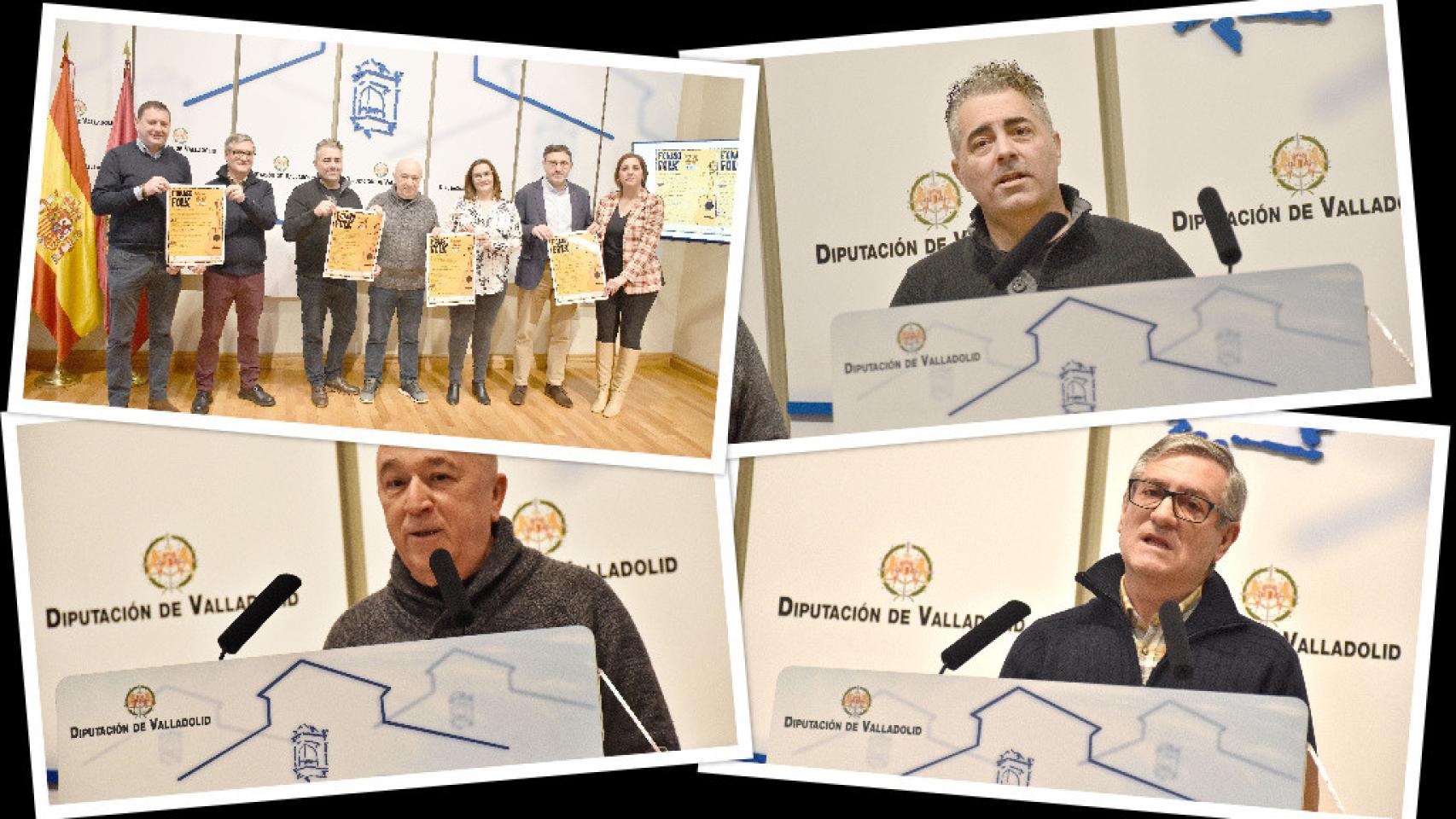 Arriba a la izquierda: foto de familia de la presentación. A la derecha: Ángel Levid. Abajo a la izquierda: Jaime Lafuente y a la derecha: Lino Senovilla