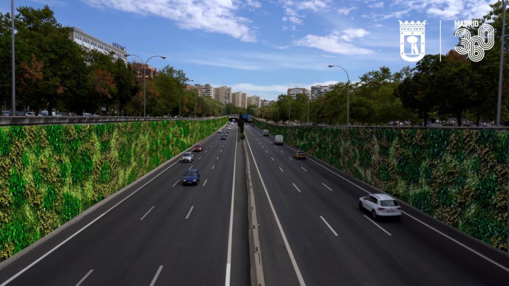 Proyección de los jardines implantados en los muros de la M-30