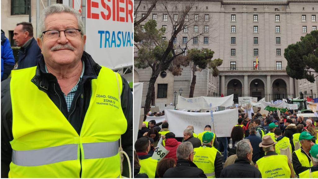 A la izquierda, Abilio Aracil, expresidente de una comunidad de regantes. A la derecha, imagen de la manifestación.