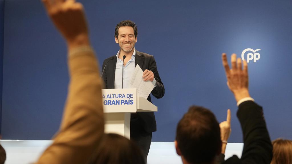 Borja Sémper, portavoz de la campaña del PP, este lunes en la sala de prensa de Génova 13.