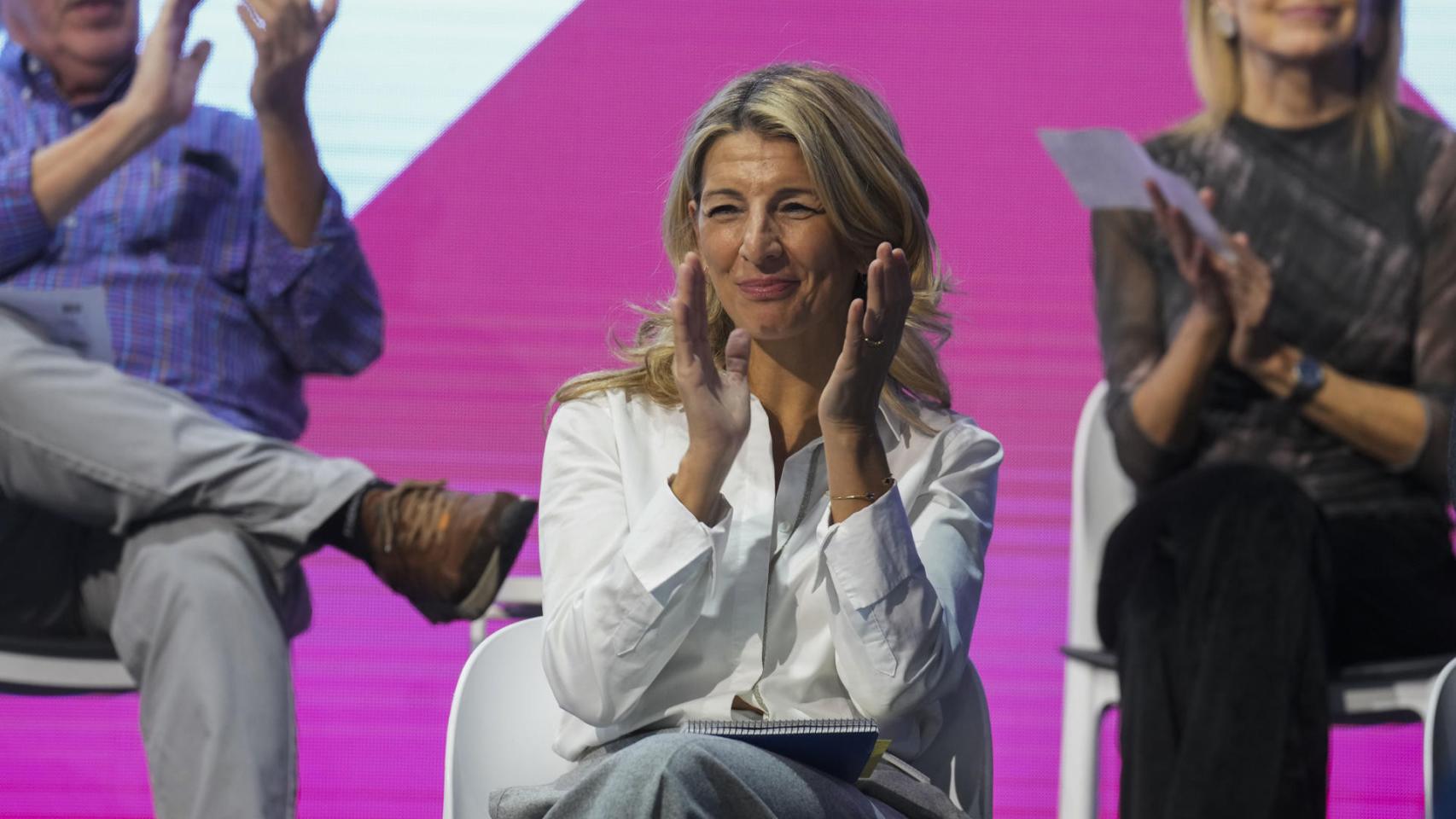 La ministra de Trabajo, Yolanda Díaz, este jueves en el acto de Sumar.