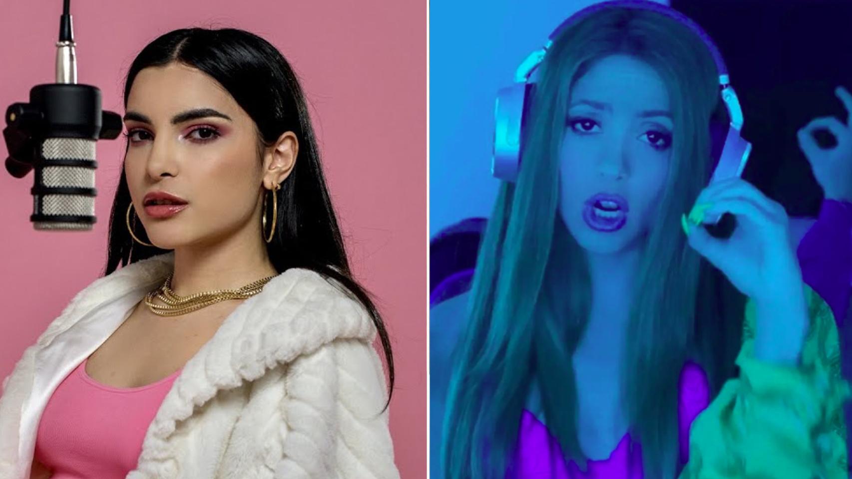 Briella y Shakira en los vídeos de sus respectivos temas.