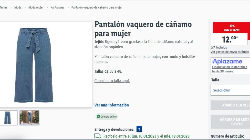 Pantalón vaquero de cáñamo.