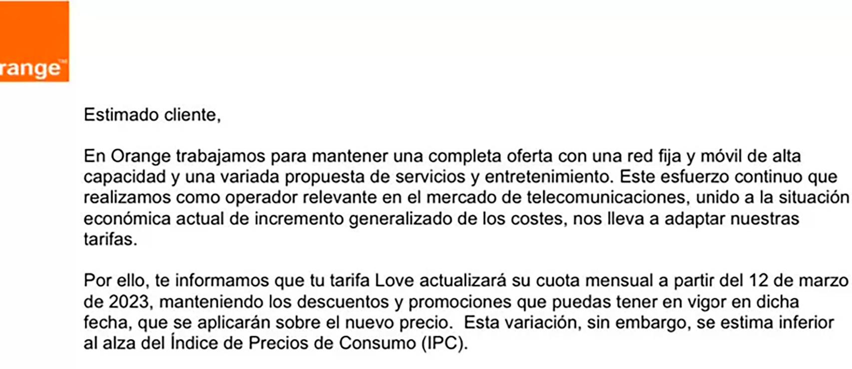 El comunicado de Orange a sus clientes