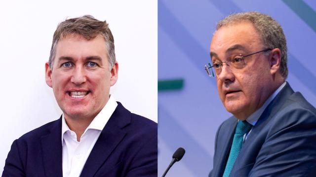 (De izquierda a derecha) Colman Deegan, consejero delegado de Vodafone España, y Tobias Martínez, consejero delegado de Cellnex.