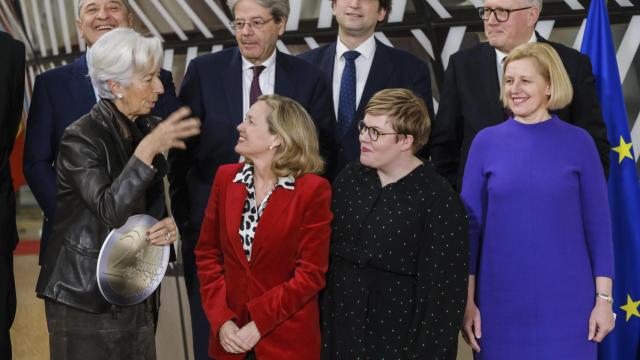 Christine Lagarde, Nadia Calviño y Paolo Gentiloni, durante el acto de celebración este lunes de la entrada de Croacia en el euro