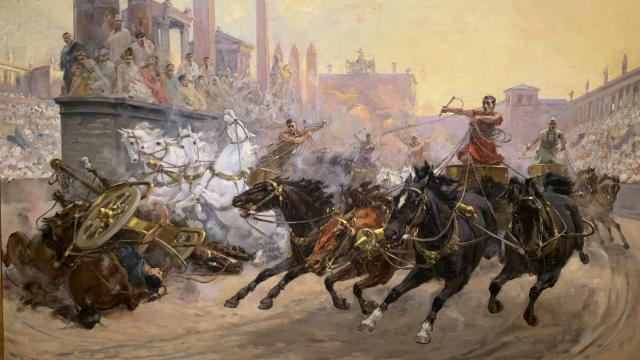 Un cuadro de Ulpiano Checa que representa una carrera de cuadrigas.