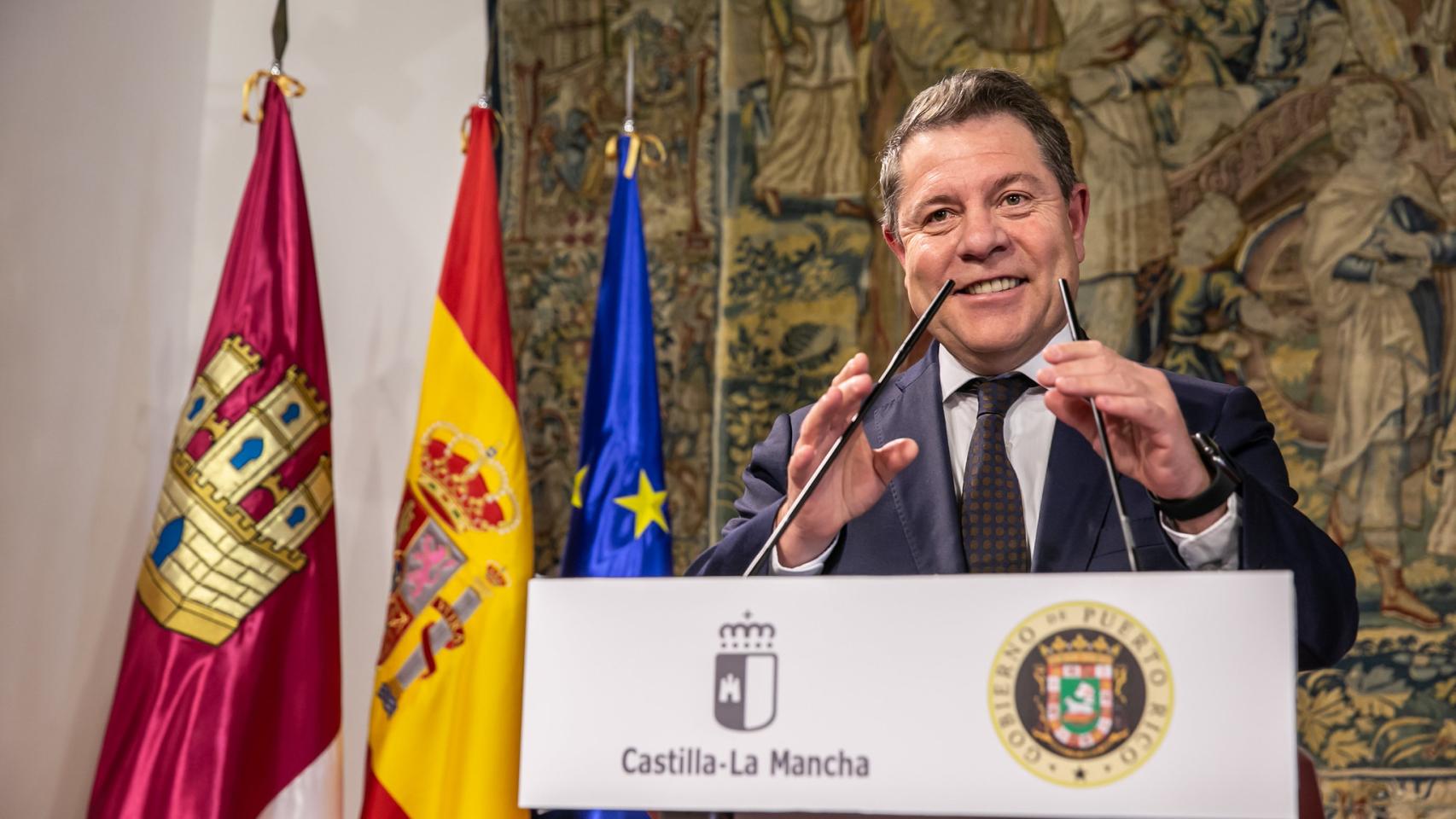 Emiliano García-Page, este martes en un acto institucional en el Palacio de Fuensalida en Toledo