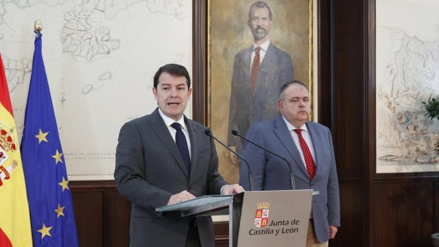 El presidente de Castilla y León, Alfonso Fernández Mañueco, este lunes en su declaración institucional.