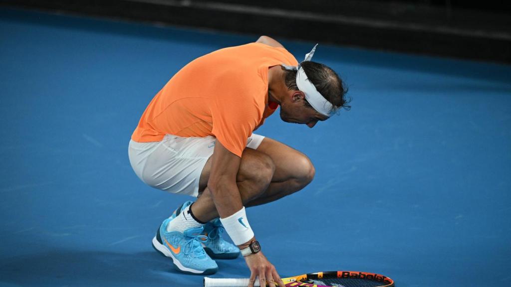 Nadal, al lesionarse en el Abierto de Australia.