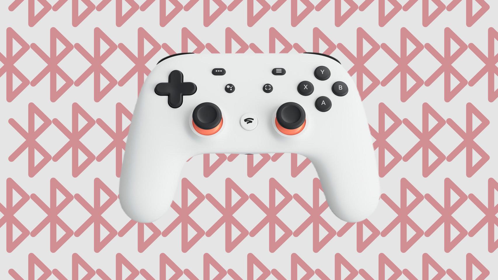 Fotomontaje con el mando de Stadia y el logo del Bluetooth.