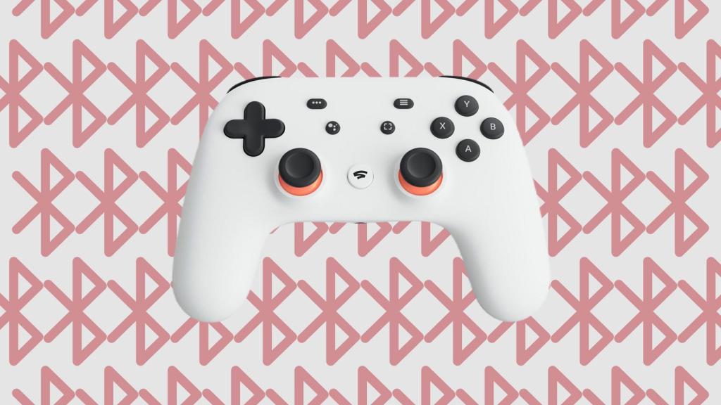 Fotomontaje con el mando de Stadia y el logo del Bluetooth.