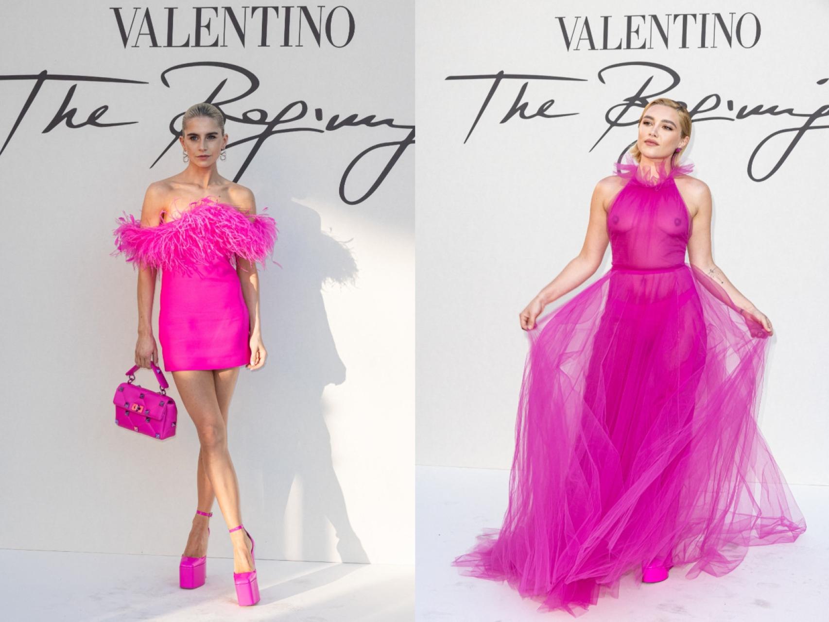 Caroline Daur (izquierda) y Florence Pugh (derecha) en un evento de Valetino