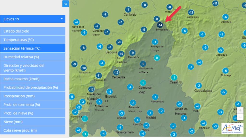 Mapa de sensación térmica en Madrid - AEMET