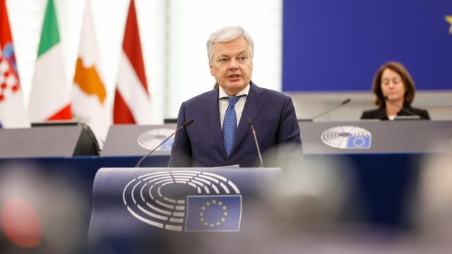 El comisario de Justicia, Didier Reynders, durante su discurso sobre España este miércoles en la Eurocámara