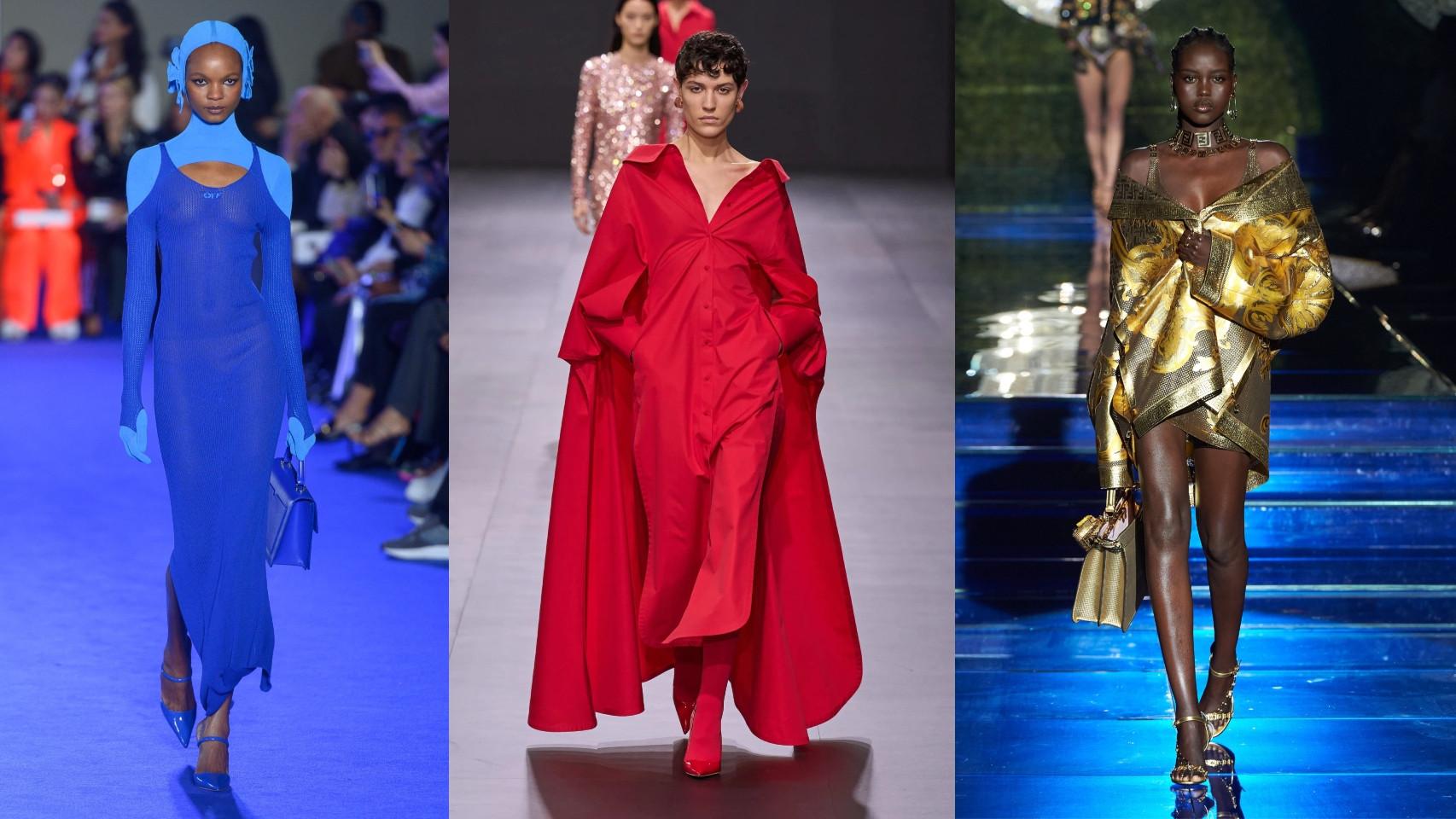 De izquierda a derecha, desfiles de Off-White, Valentino y Versace