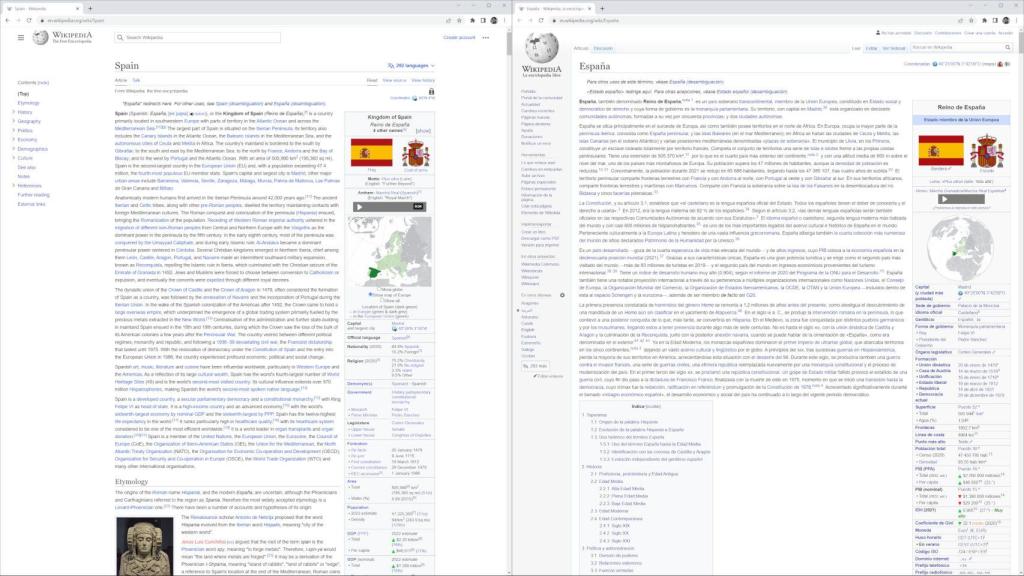 El nuevo diseño de la Wikipedia (izq) y el viejo (der)
