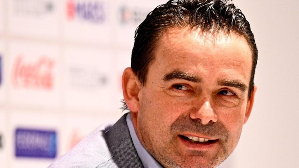 Marc Overmars, en su presentación como director deportivo.