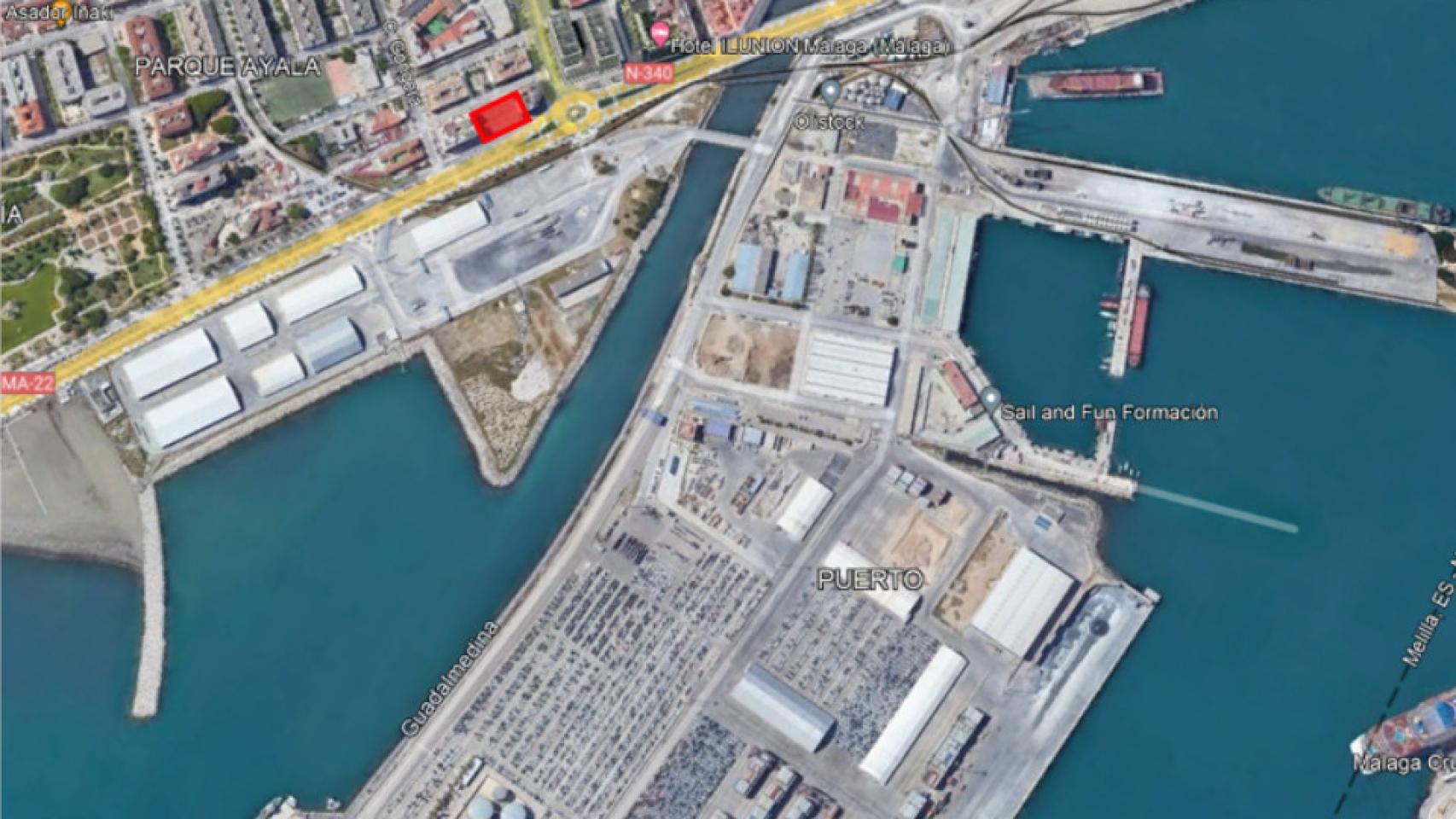 Plano con la ubicación del futuro edificio de oficinas de Merlin Properties en Málaga.