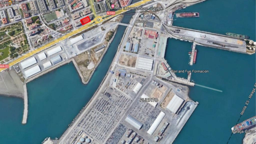 Plano con la ubicación del futuro edificio de oficinas de Merlin Properties en Málaga.