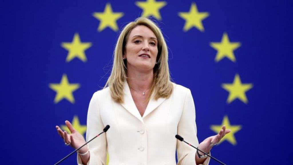 Roberta Metsola, durante el discurso tras ser elegida presidenta del Parlamento Europeo.