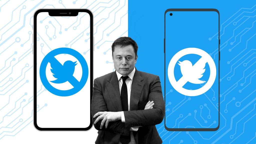 Fotomontaje con Musk y con móviles en los lados.