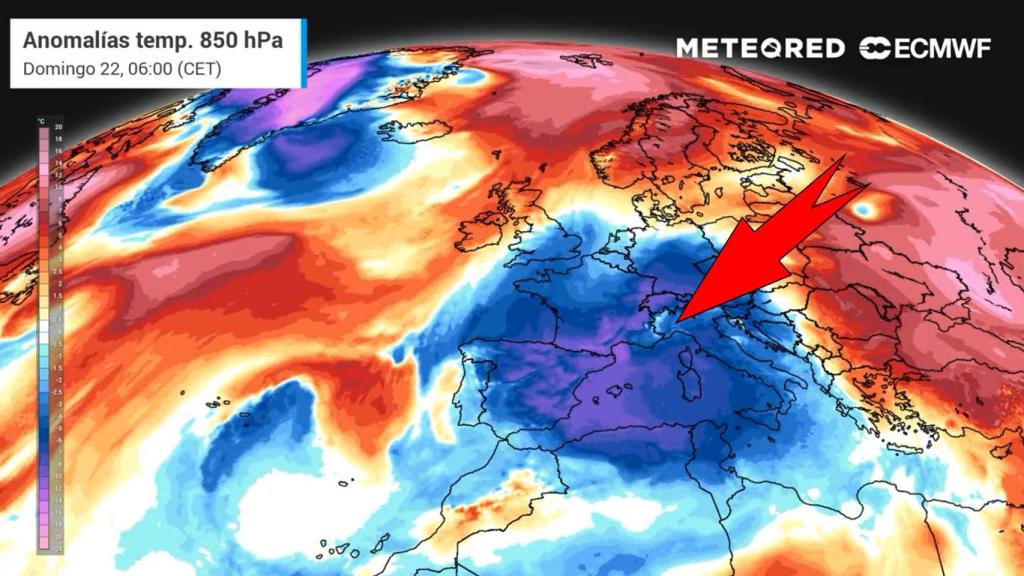 La masa de aire frío que afecta a España. Meteored.