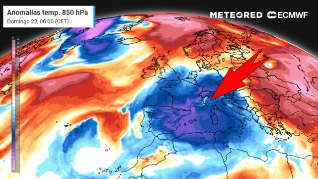 La masa de aire frío que afecta a España. Meteored.