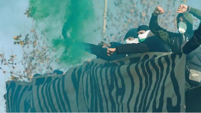 Un grupo de ultras, antes de un partido.