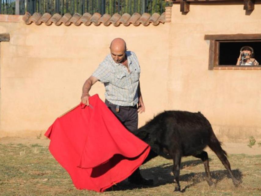 Santiago Luguillano en una foto reciente toreando una becerra. Comparte su experiencia en la enseñanza a los alumnos de la Escuela taurina de Rioseco