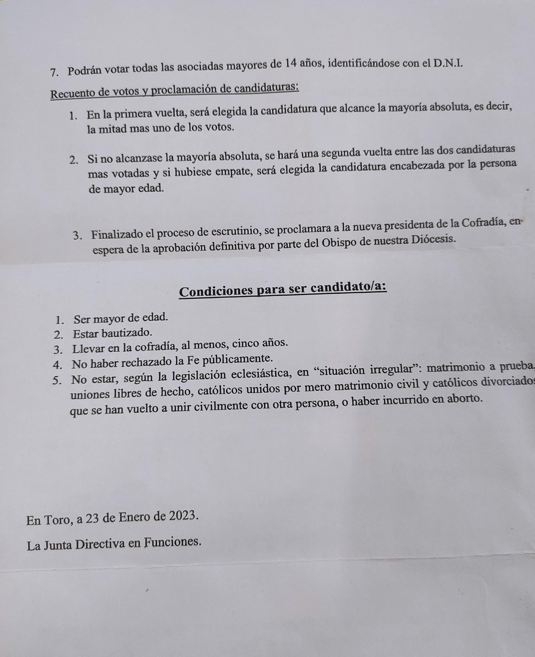 Carta enviada a los hermanos de la Cofradía Virgen de la Soledad de Toro