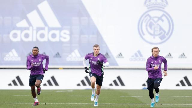 Alaba, Kroos y Modric, en un entrenamiento del Real Madrid