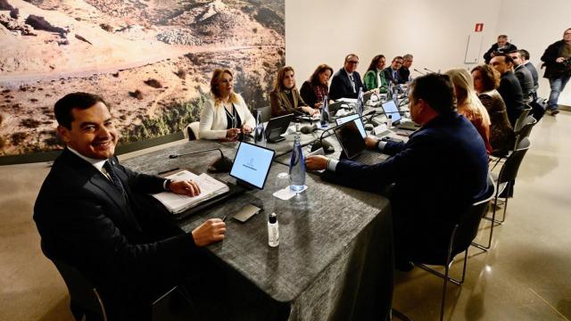 El presidente de la Junta de Andalucía, Juanma Moreno, en el Consejo de Gobierno celebrado en Jaén.