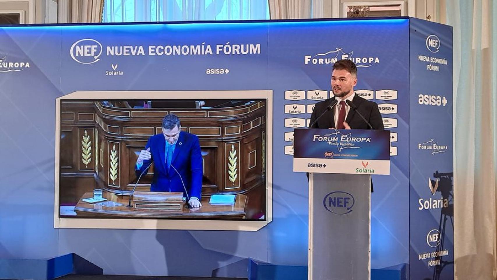 Gabriel Rufián este miércoles en el Nueva Economía Fórum celebrado en Madrid.
