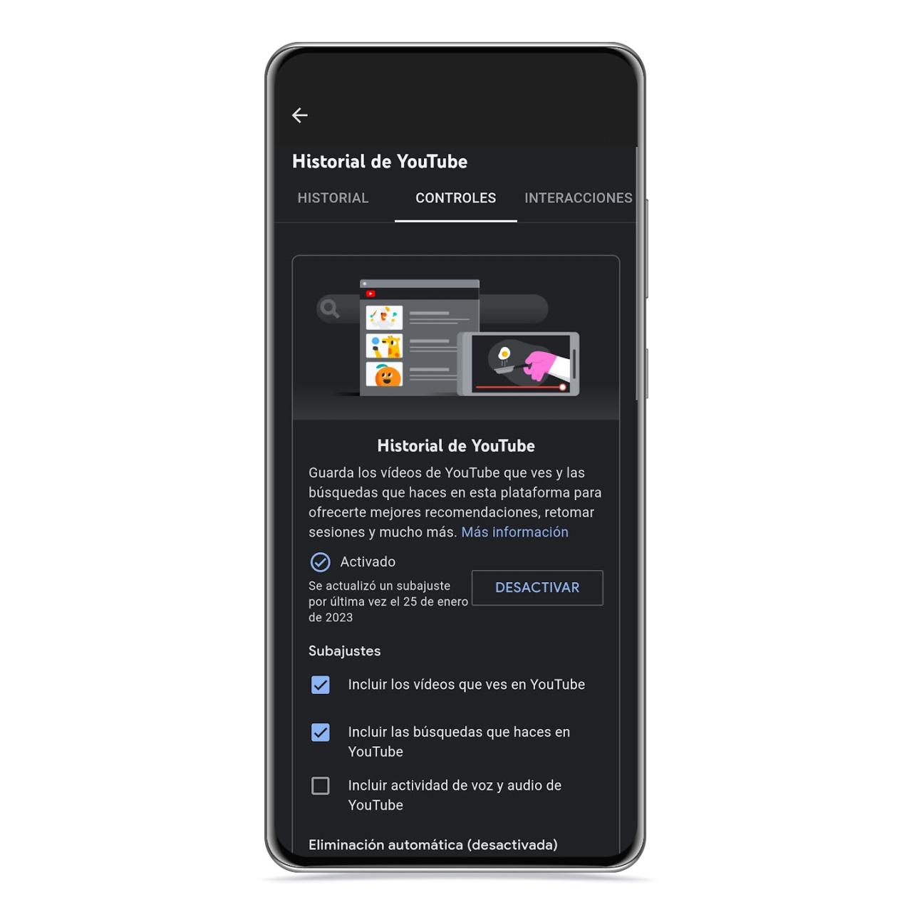 Desactivar historial de YouTube