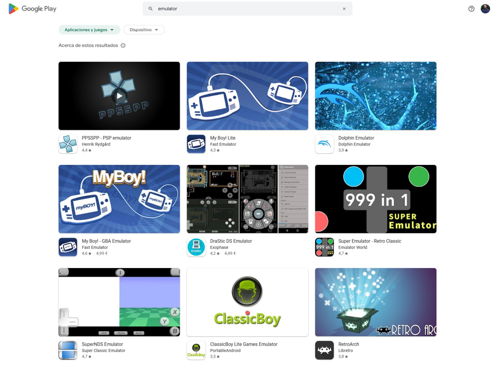 Emuladores en Google Play