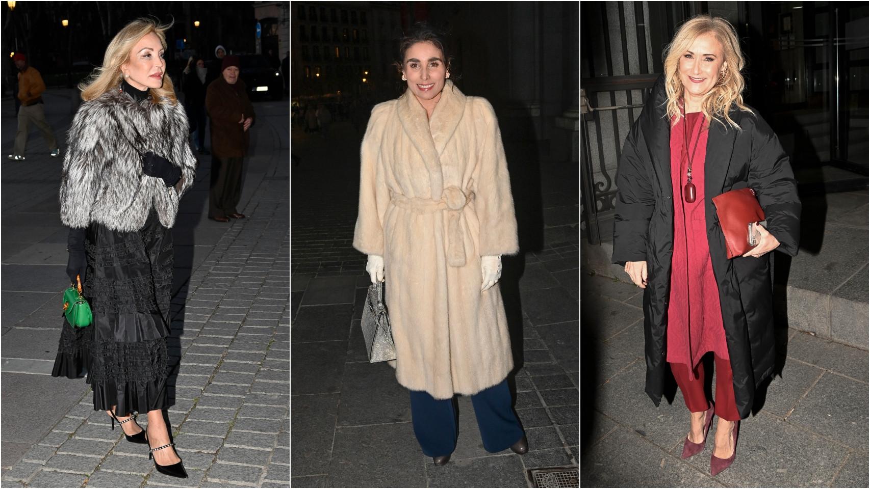 Carmen Lomana, Paloma Segrelles y Cristina Cifuentes a su llegada al Teatro Real.