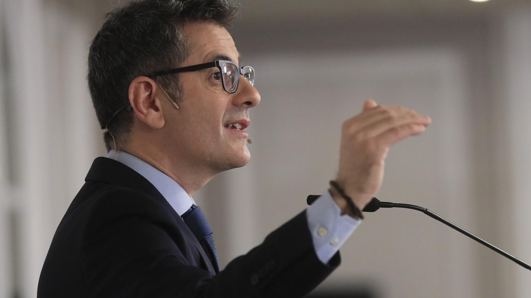 Félix Bolaños, durante su intervención de esta mañana en el desayuno de Europa Press.