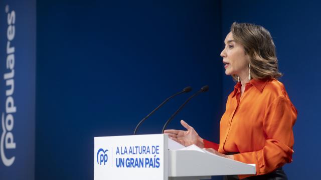 Cuca Gamarra, secretaria general del PP, este jueves en la sede de la calle Génova.