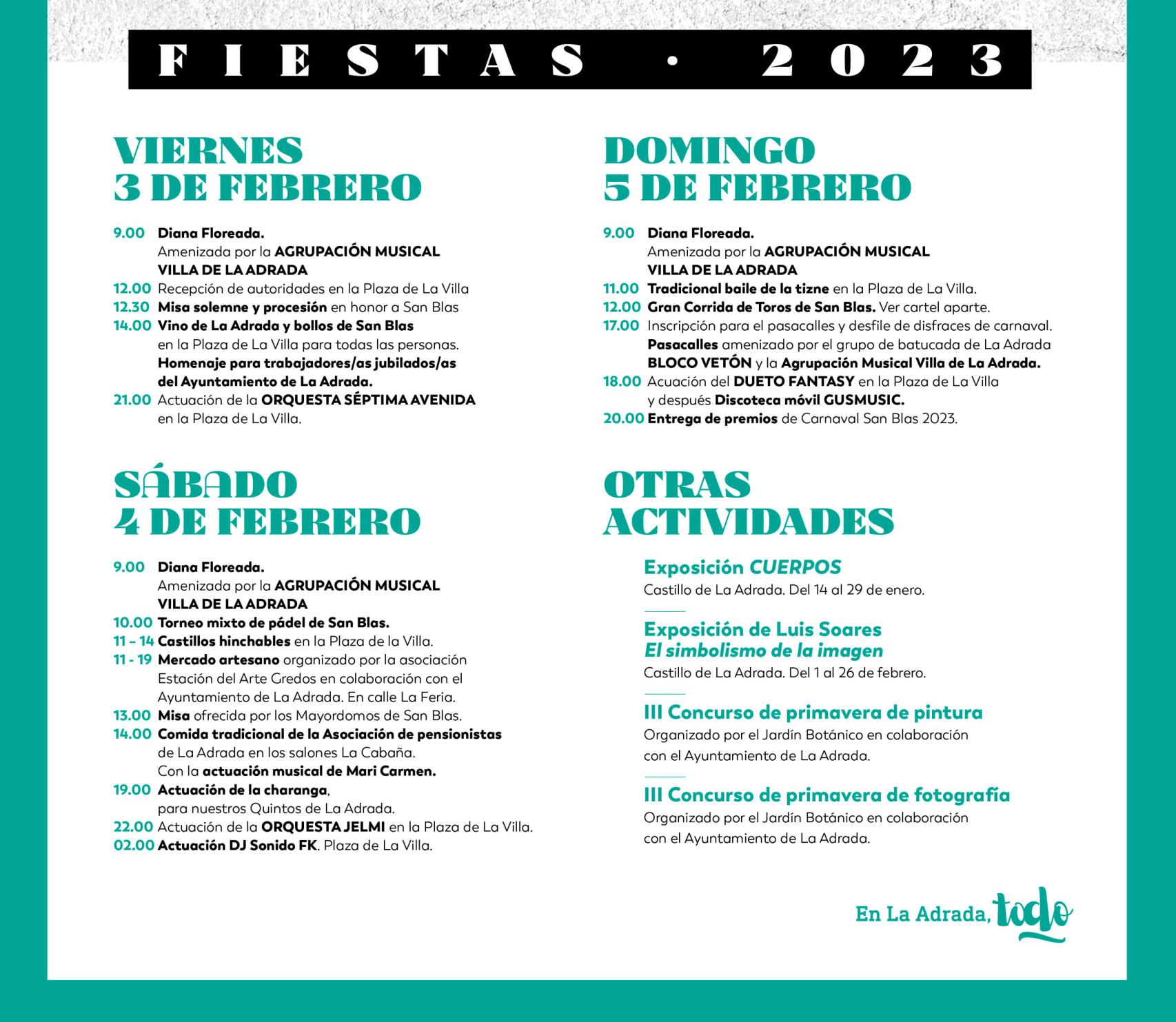 Programación de las fiestas de San Blas de La Adrada, Ávila