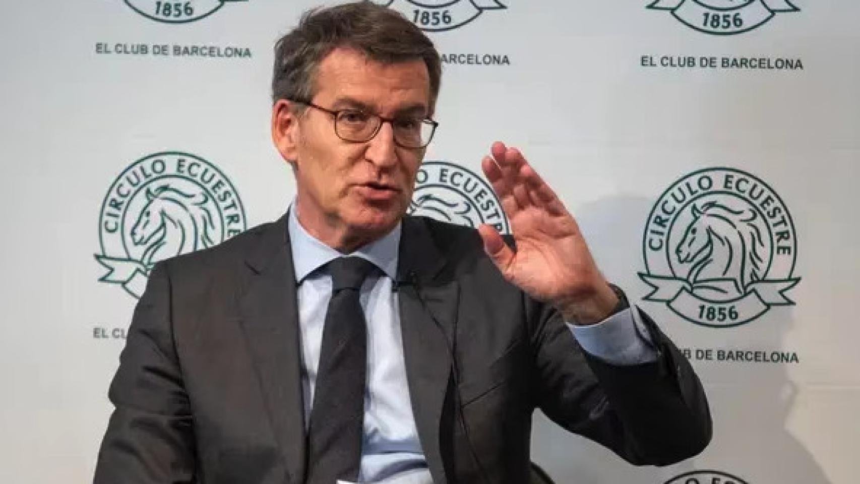El presidente del PP, Alberto Núñez Feijóo, en el Círculo Ecuestre de Barcelona.